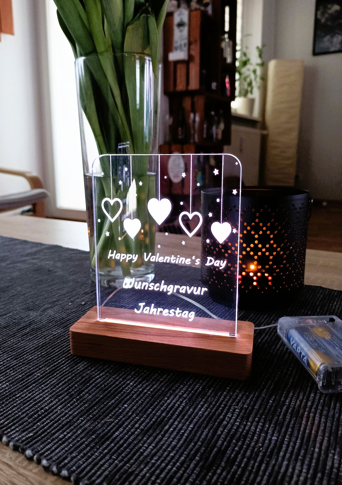 Acryl-Dekolampe beleuchtet eckig Valentinstag
