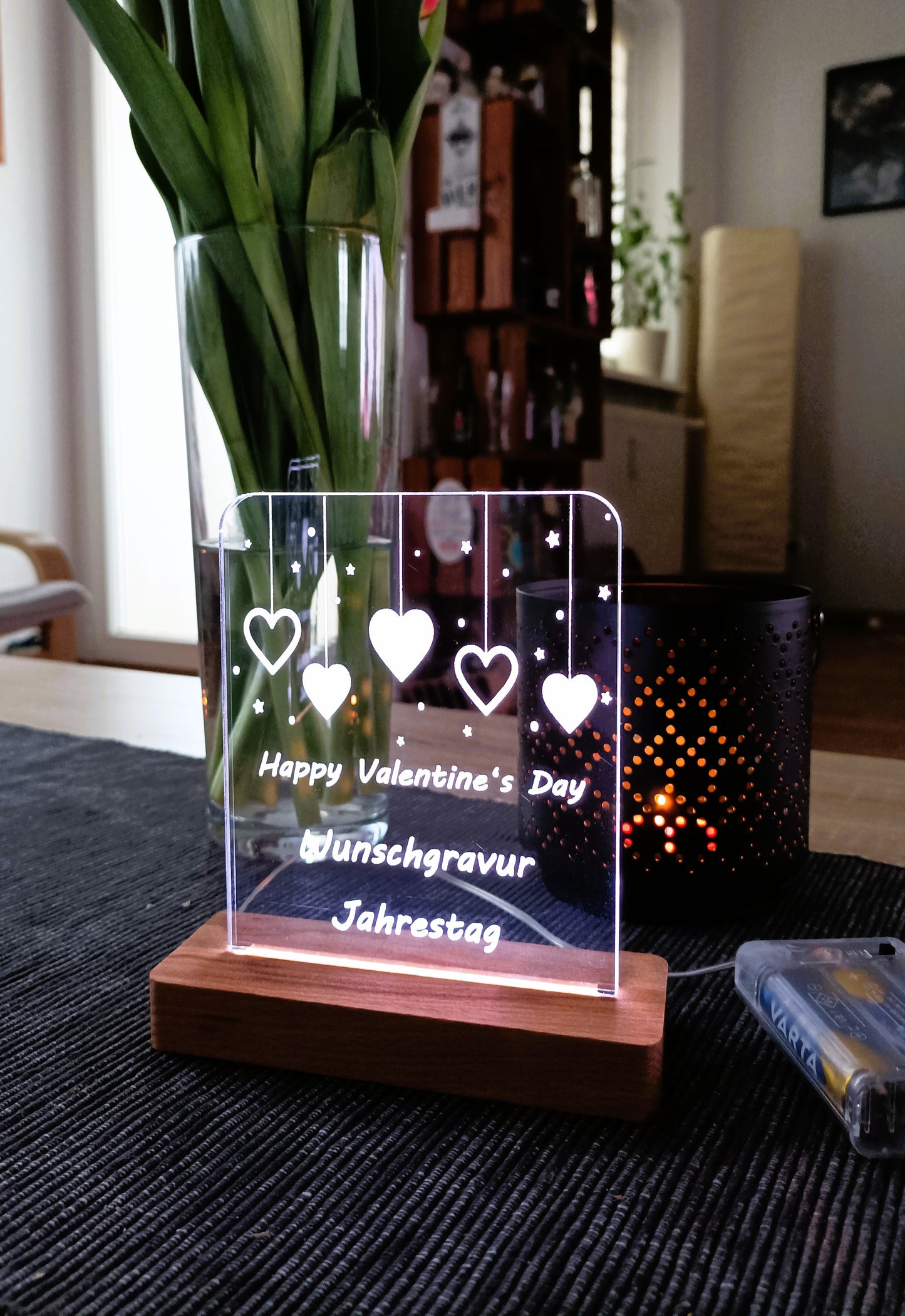Acryl-Dekolampe beleuchtet eckig Valentinstag