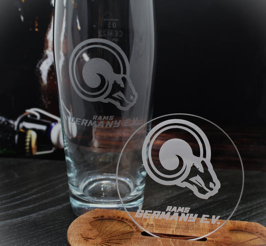 Bierglas 0,5l und Untersetzer Set Rams Germany