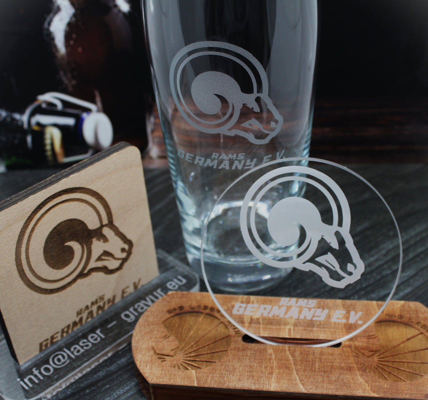 Bierglas 0,5l und Untersetzer Set Rams Germany