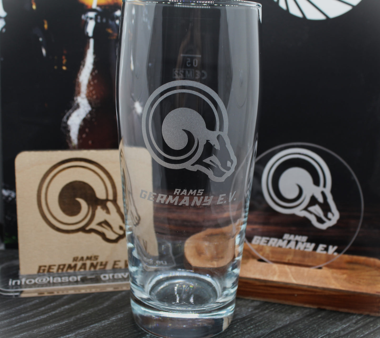 Bierglas 0,5l und Untersetzer Set Rams Germany